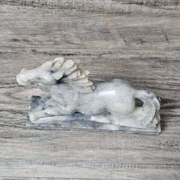 Horse Soapstone Figurine Chinese Hand Carved Steatite Gray Mid-Century Sculpture - Picture 4 of 9